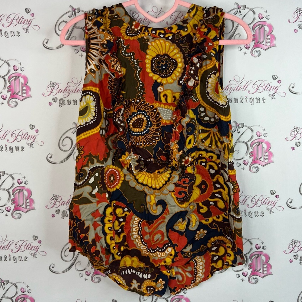 J. Crew tank top button up back ruffle details boho Multicolor Paisley Blouse